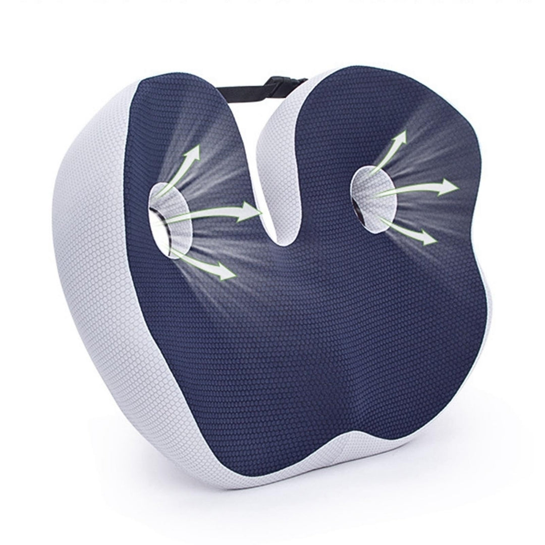 An image showing the ventilation gaps of a adjustable memory foam seat cushion on a white background.