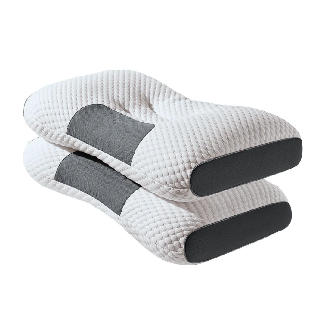 An ergonomic cervical support pillow for side sleepers on a white background.